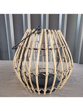 ​Large Bamboo Rattan Hurricane Candle Holder - Modern Boho Outdoor Lantern